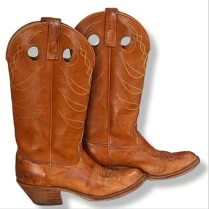 Acme Brown Leather Cowboy Western Boots Shoes with Embroidery Men's size 8 B